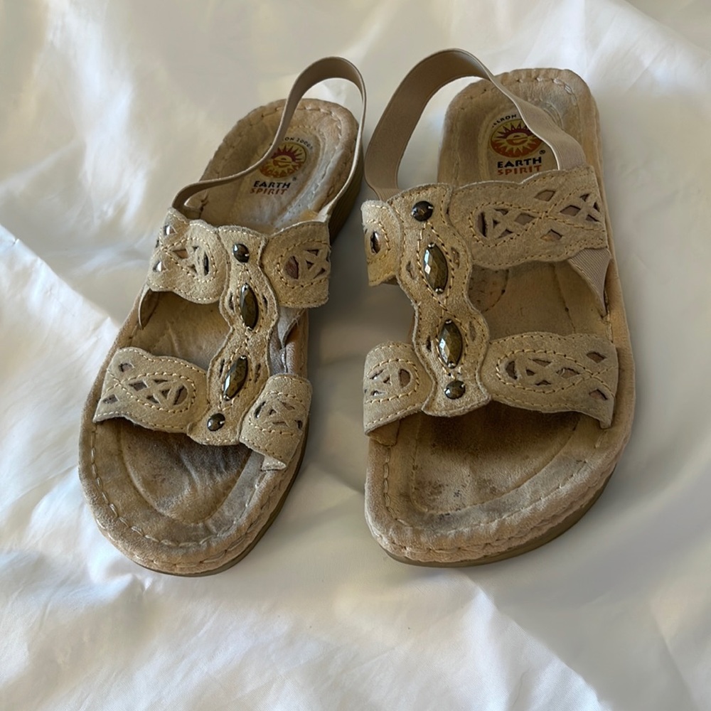 Earth Spirit Beaded Slingback Leather Sandals Women's Size 8